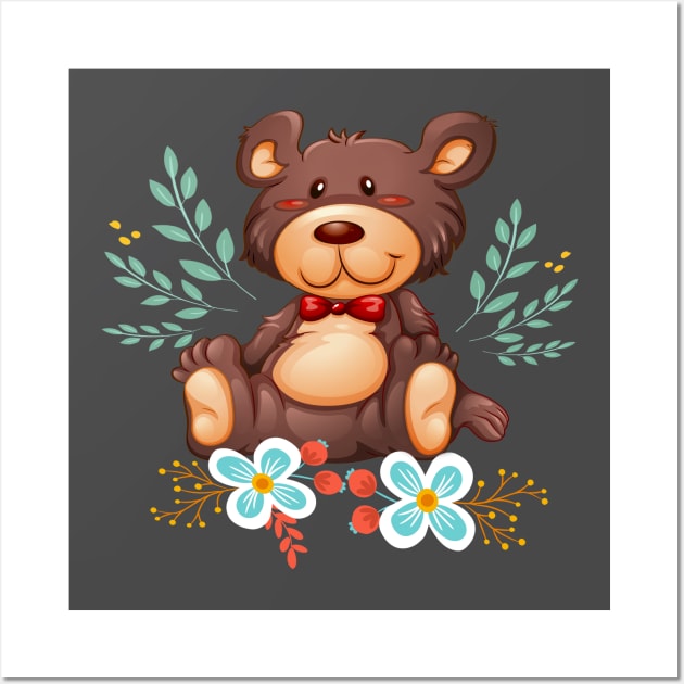 Cute Bear Animals Flower Wall Art by JeffDesign